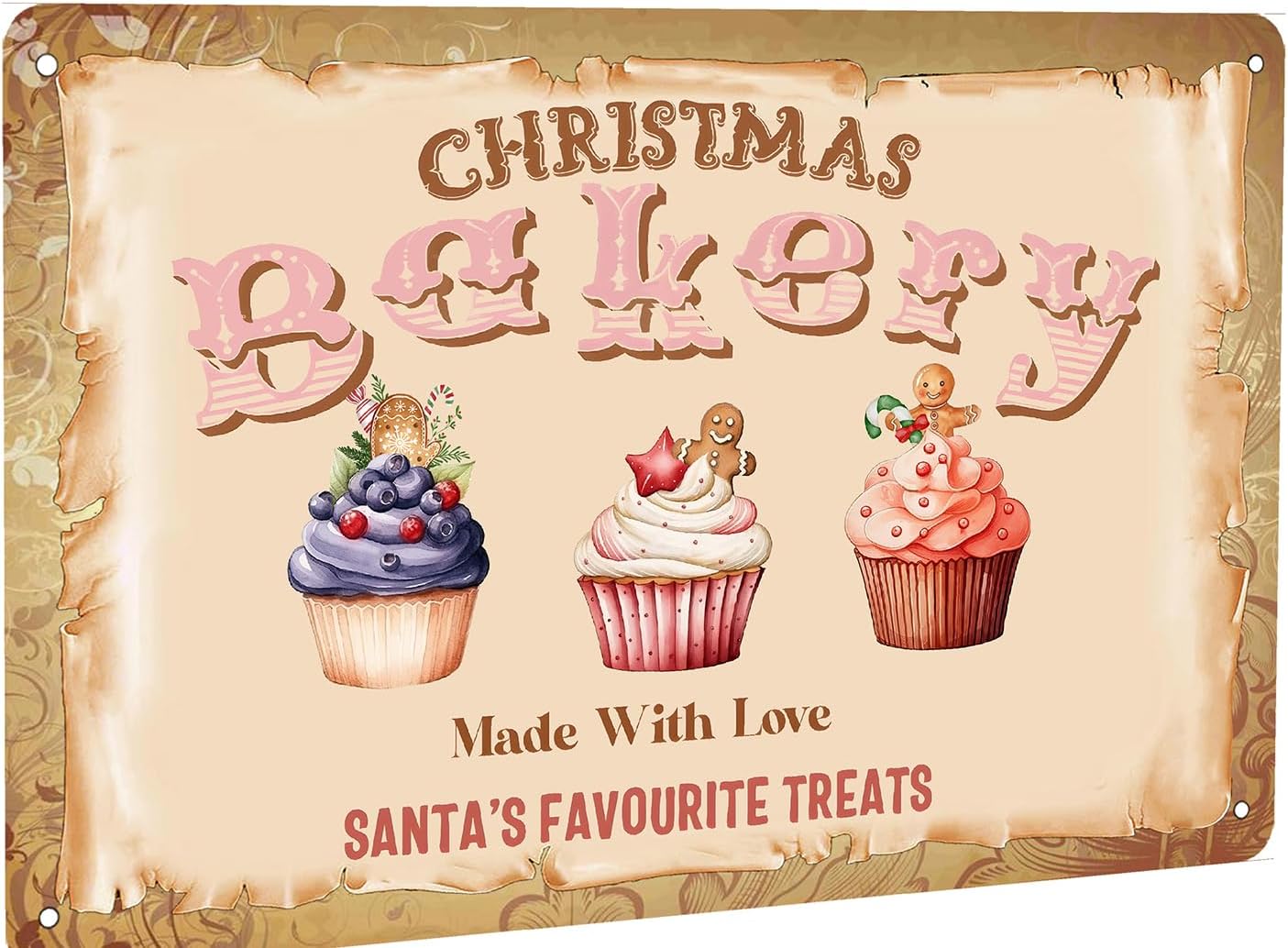 

Christma Bakery Tin Sign Winter Bakery Shop Decoration for Home Kitchen Cafe Bar Gingerbread Bakery Shop Wall Art Decor 20x30cm（7.8x11.8inch）