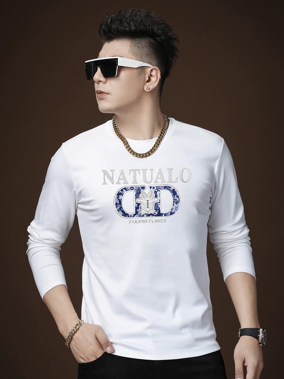 

European Station 2025 New Autumn Long-Sleeve T-Shirt Men s Trendy Brand Gold-Stamped Round-Neck Base Layer Undershirt L чёрный