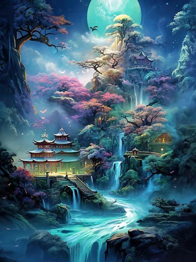 Diamant-Kunstsammlung im chinesischen Stil, Berg-Wasserfall-Landschaft, Kunst, 5D-Diamant-Stickerei, Mosaik, Heimdekoration, Kreuzstickerei