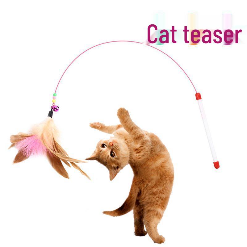 Интерактивная дразнилка для кошек с цветным пером и колокольчиком Other toys