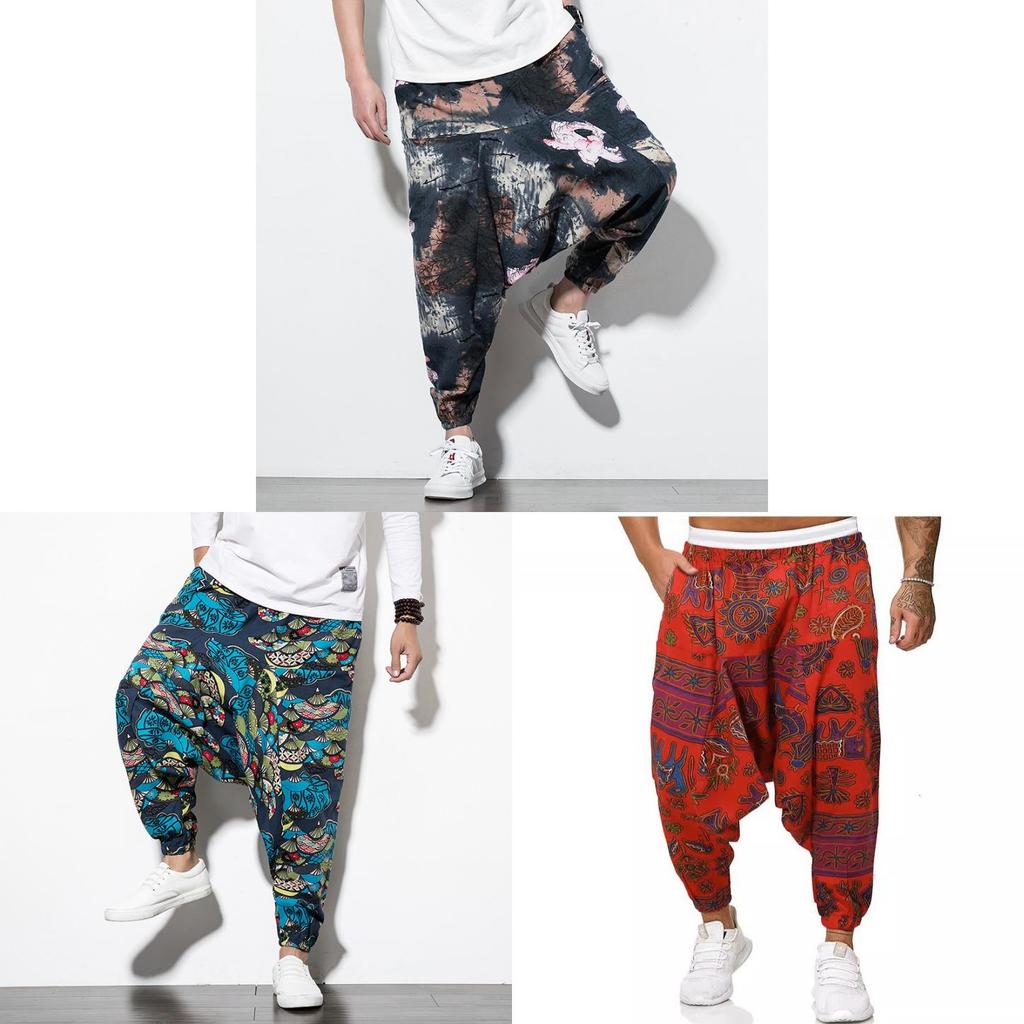 Chinese Style Summer Loose Cotton Pants With Drawstring For Casual Youth Men