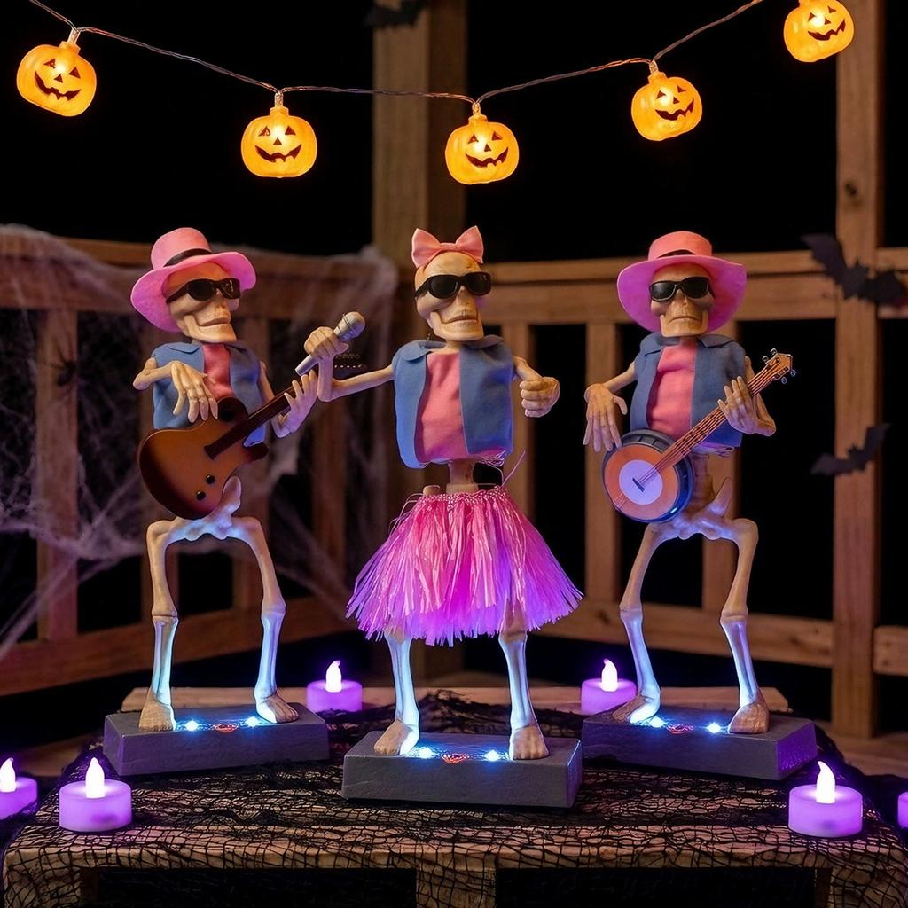 Light Up Halloween Skeleton with Music - Battery Operated Glowing Skeleton Figures for Party Decor