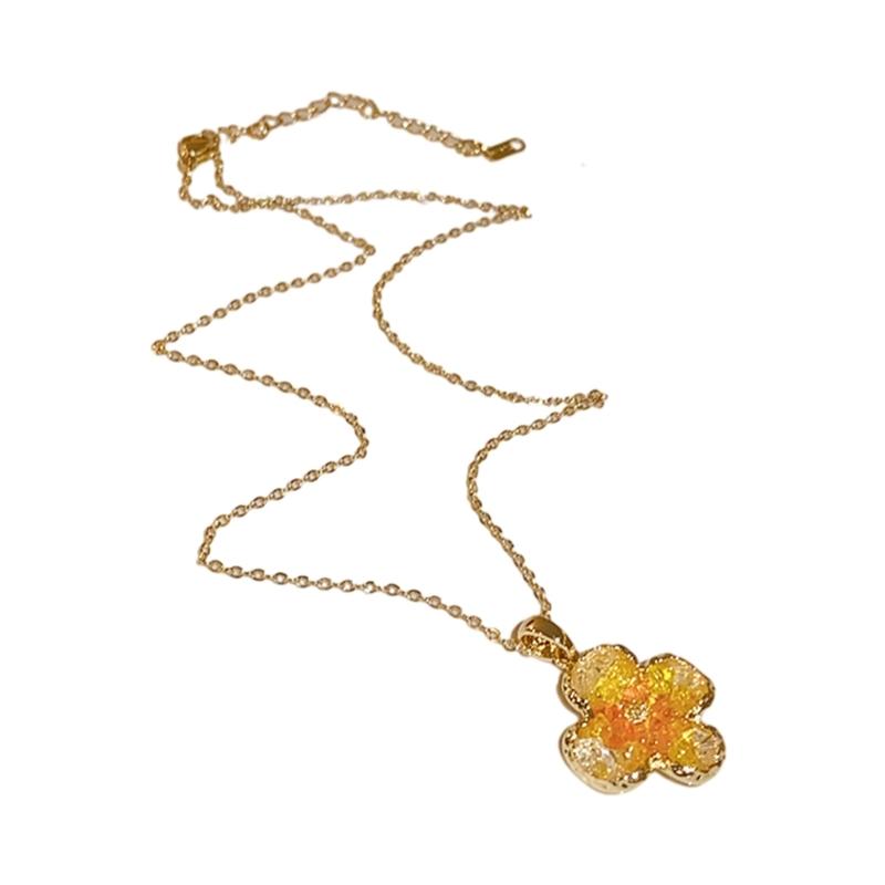 Sparkling Flower Pendant Necklace Flower Pendant Necklaces Flower Pendant Choker Flower Birthday Jewelry Copper Material 1 жёлтый