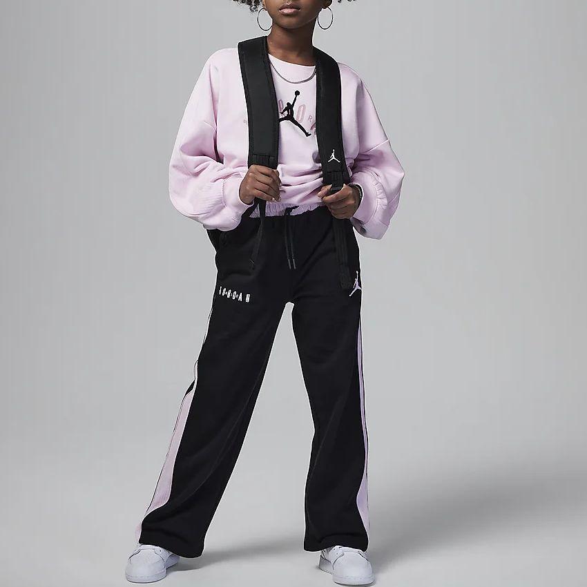 Jordan Soft Touch Mixed Letter Logo Crew Neck Casual Loose Fleece Sweatshirt Kids Tops Foam-Pink FV6015-663