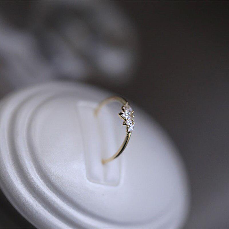 925 Sterling Silber Überzug 14K Gold Koreanische Kristall Krone Ring Frauen Mode Edler Jahrestag Schmuck