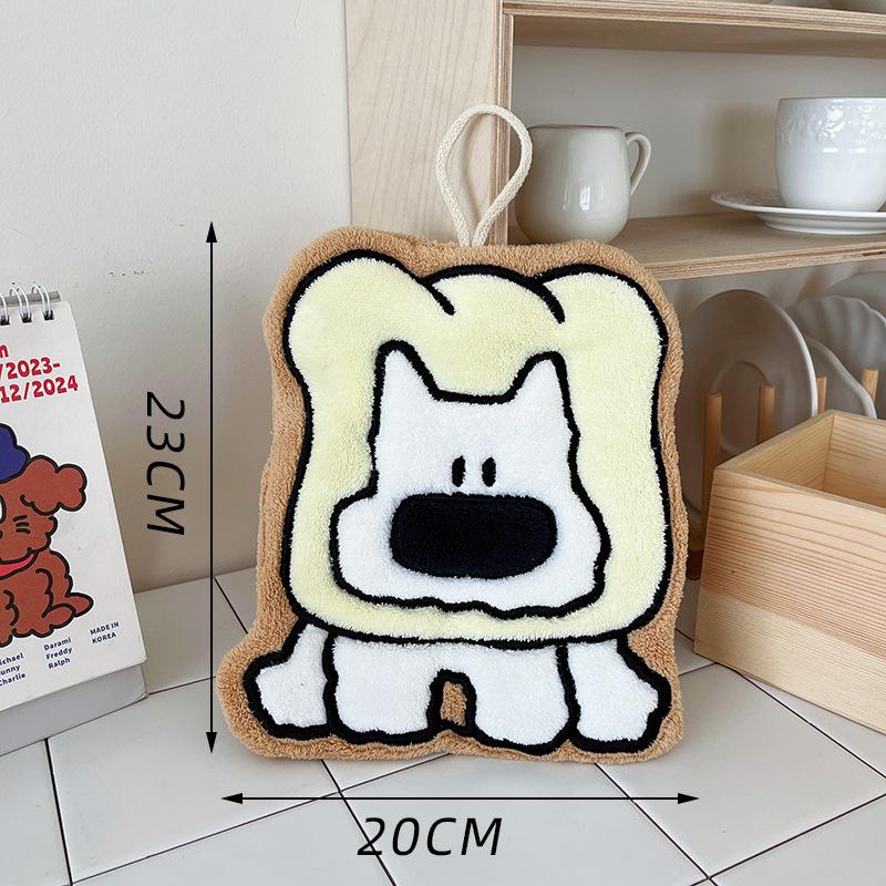 Hanging, Thickened, Super Absorbent, Cute Cartoon, Hand Towel, Coral Fleece, Small Square Towel, Dual-use In Kitchen and Bathroom, Cute Little Dog