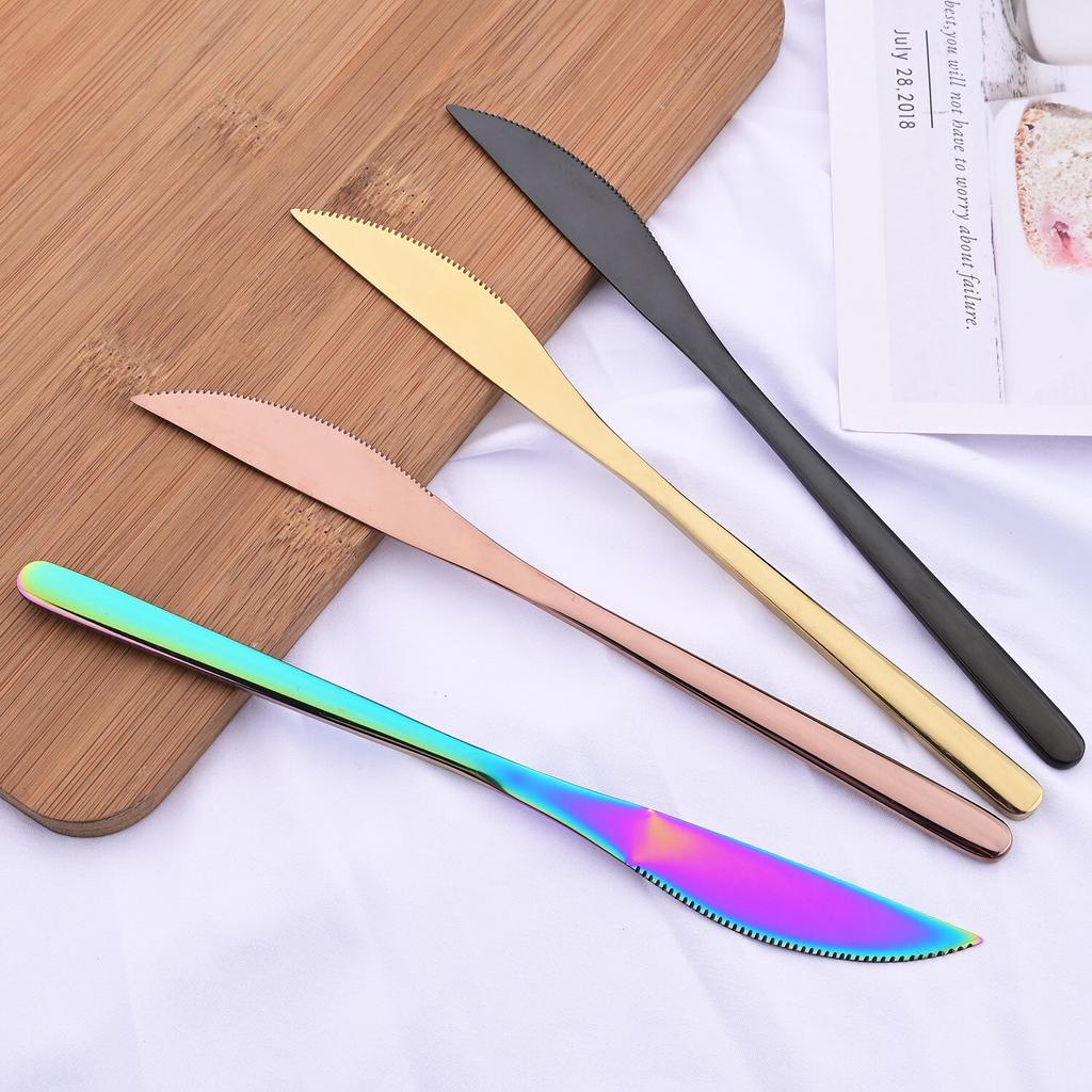 6 PCS Stainless Steel Rainbow Steak Knife Sharp Table Knives Set Restaurant Cutlery Dinner Knife Black Dinnerware Set