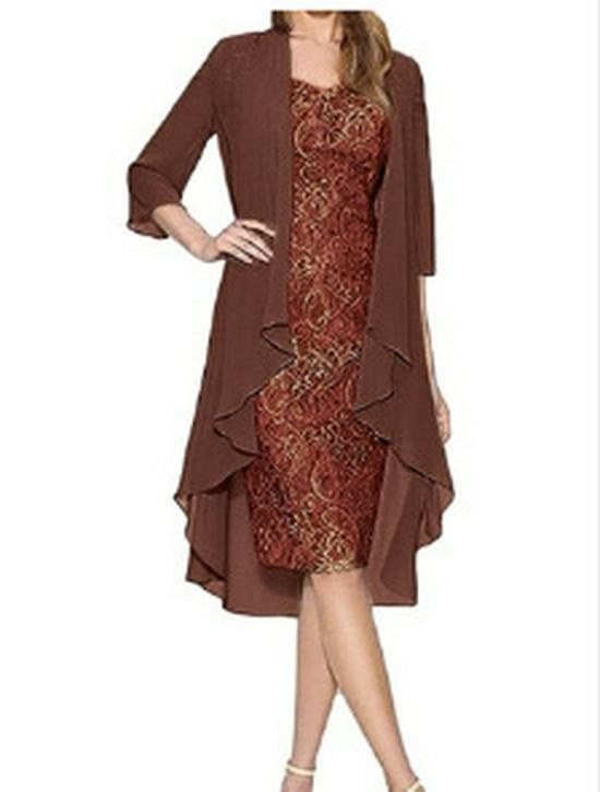 Fustă Midi Comuter din Dantelă Șifon & Rochie Slim Set Două Piese