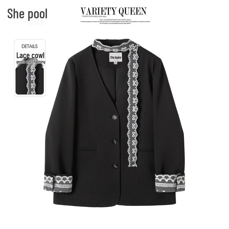 Tachi Women s French Style Lace Patchwork V-Neck Blazer M