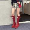 Boots Women's boots Autumn new thick-soled high-end buckle knight boots Red waterproof high rain boots