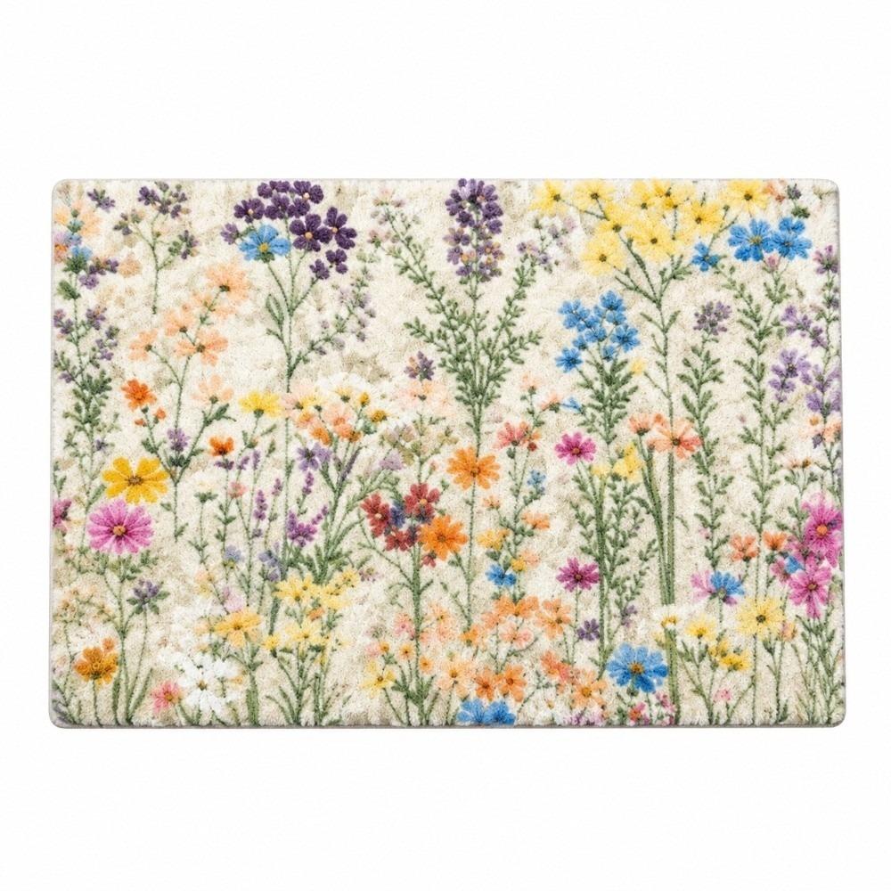 Anti Slip Retro Floral Floor Mat Water Absorbent Floor Blanket Wildflower Doormat Rug Bathroom