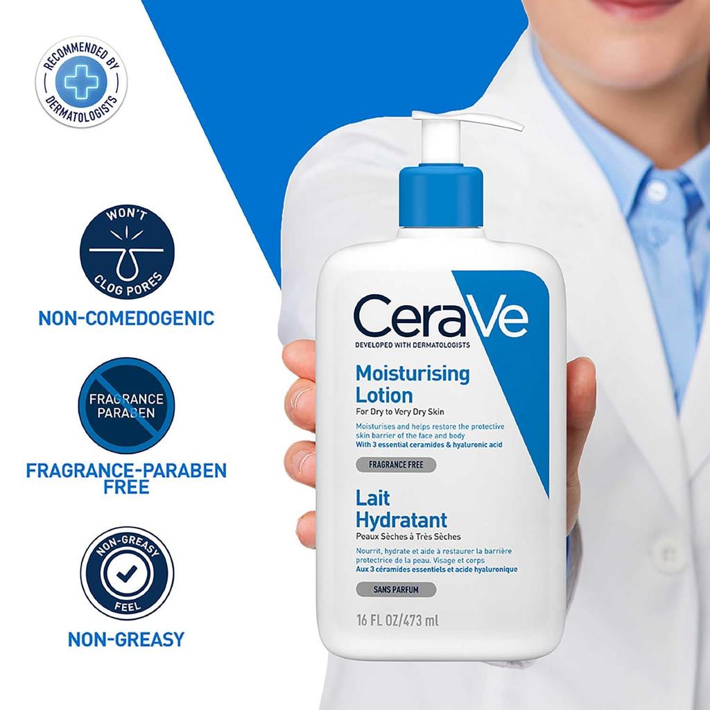 CeraVe Moisturizing Lotion For Dry Skin (473ml) - Formulated With 3 Essential Ceramides And Hyaluronic Acid | Non-Comedogenic, Oil Free And Fragrance-