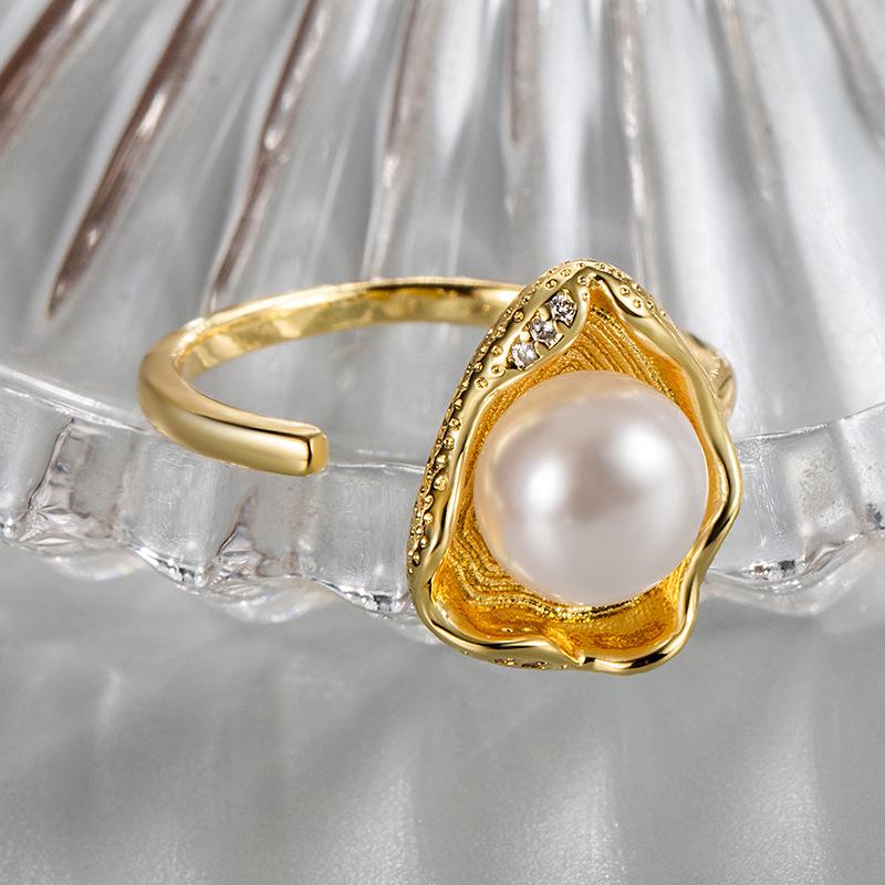 Französischer Lotus-Perlenring - Retro Unregelmäßiges Design für Damen