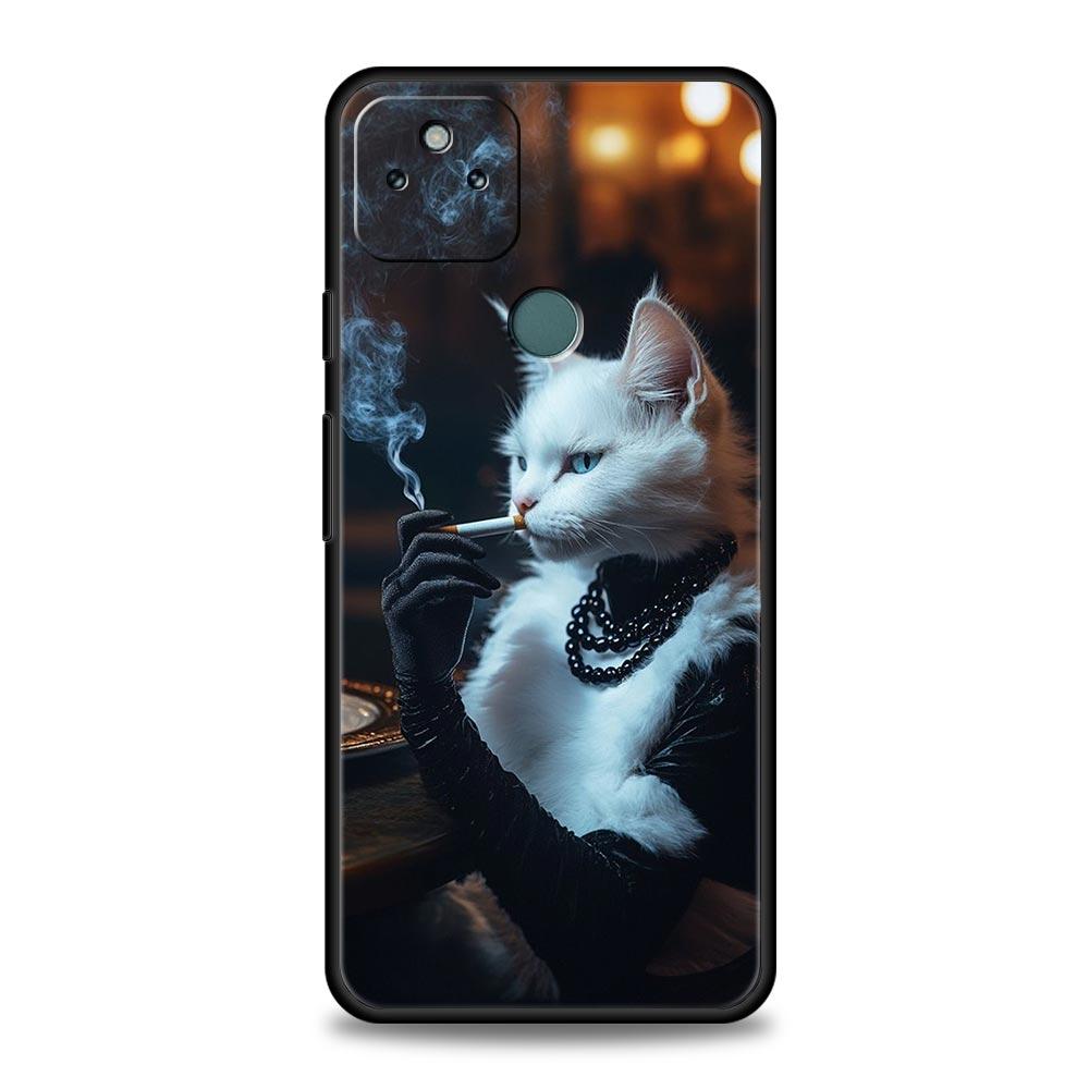 Fashion Kitten Smoking Pattern Phone Case Cover for Google Pixel 10 9 8 7 6 9A 8A 7A 6A Pro Shockproof Soft TPU 10 Pro XL Shell