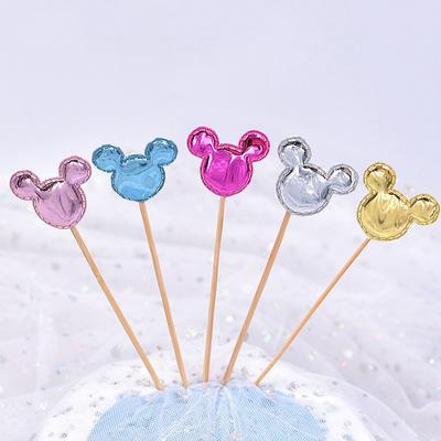 50pcs Cake Topper Crown Heart Star Mickey Head Birthday Decoration Fruit Dessert Toothpick Baby Shower Wedding Party Supplies