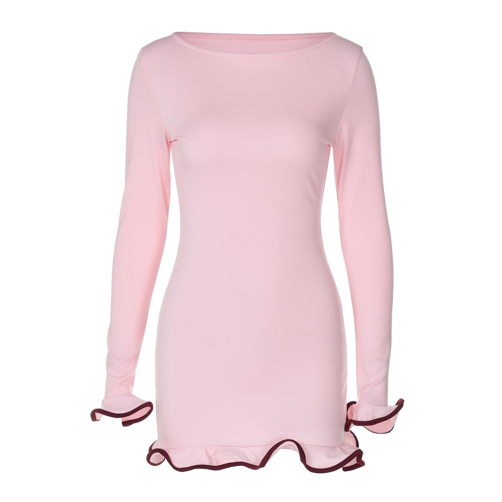 Autumn Mini Dress for Women Long Sleeve Ruffles Patchwork Slim Sexy Shorts Dress Elegant Female Party Dresses