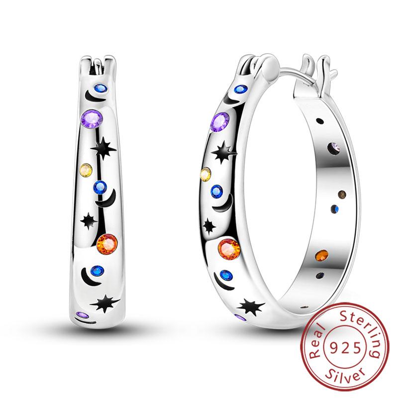 New 925 Silver Hoop Earrings Star Moon Stud Drop Earrings For Woman Party Wedding Accessories Fashion Jewelry Gift