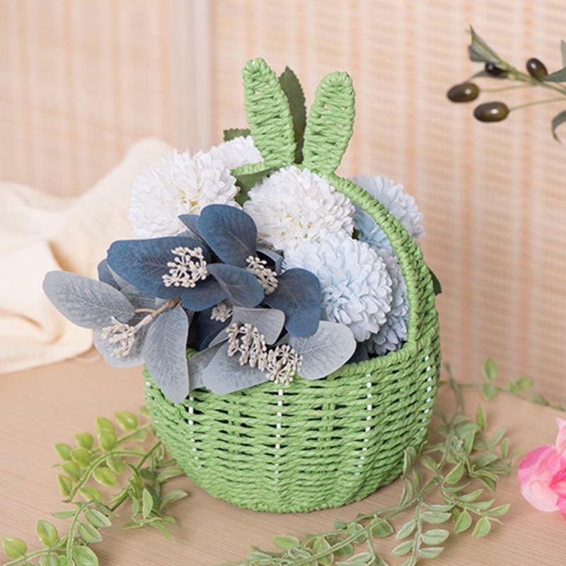 Bunnys Ears Paper Rope Woven Storage Basket Elegant Flower Basket Handwoven Snacks Holder Home Organization Solution