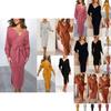 Elegant Women Winter Deep V-neck Knitted Sweater Dress With Cozy Long Sleeves