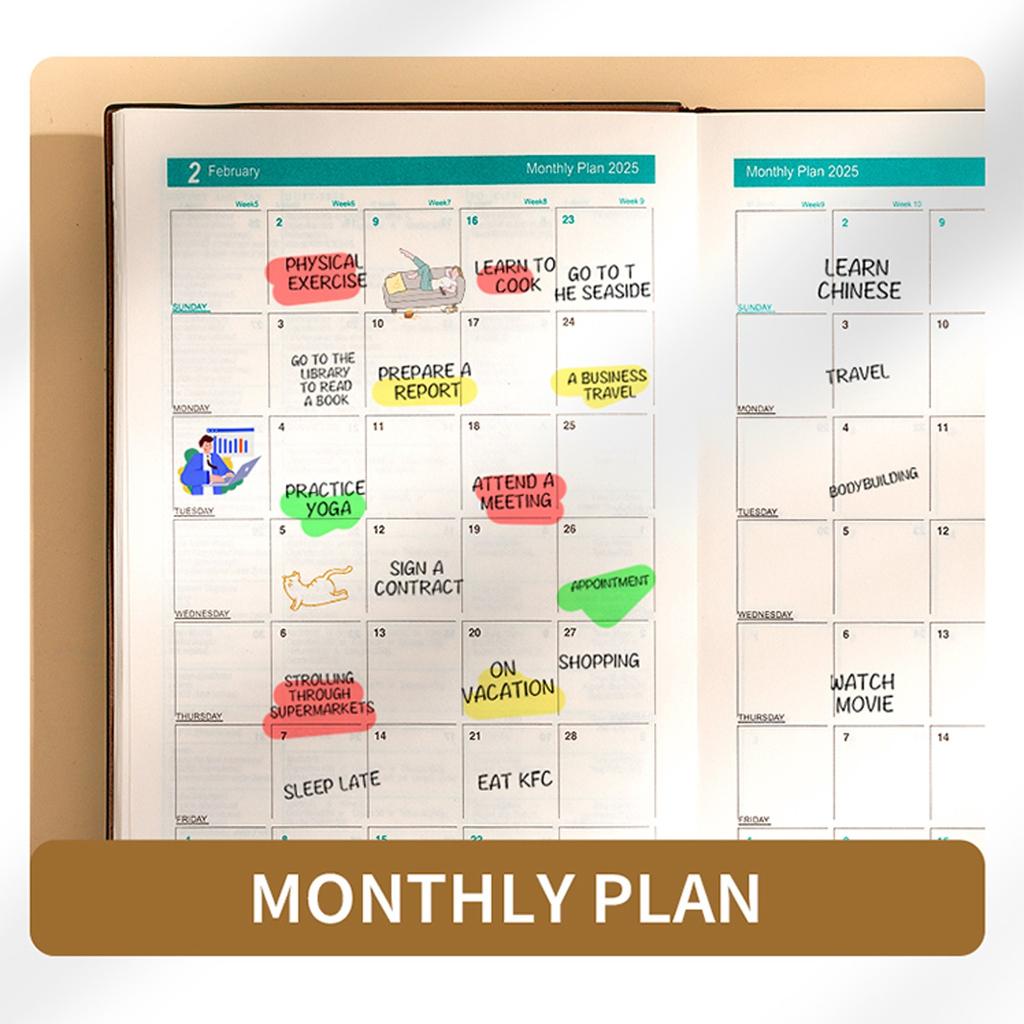 2025 Calendar, 365-day Planner, Time Efficiency Manual Calendar Notebook With Straps