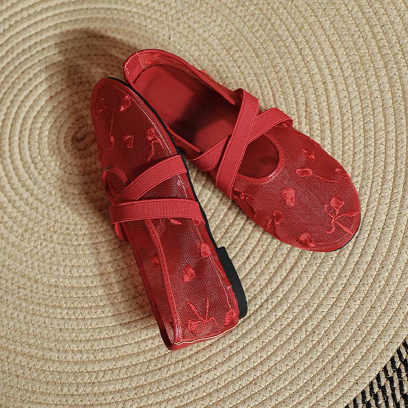 Fashion Ins style Fashion Flowers Embroidery mesh Women Ballet Flats Comfortable Soft Soles Mary Janes Ballerinas Loafers Girls Shoes