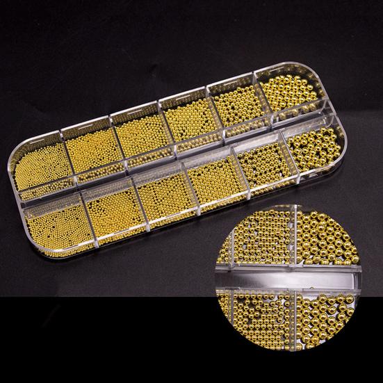 1 Set 12 Grids Nail Art Bead Kit with Storage Box 3D Nail Art Metal Caviar Beads DIY Manicure Design Decoration Charm Nail Accessories