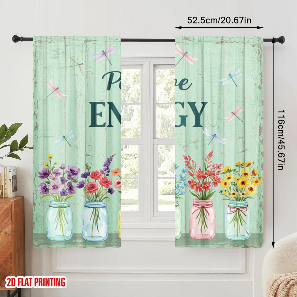 2pcs 2D Flat Printing Drapes Positive Energy Flowers Dragonflies Polyester Fabric Without Electricity Holiday Decorations for