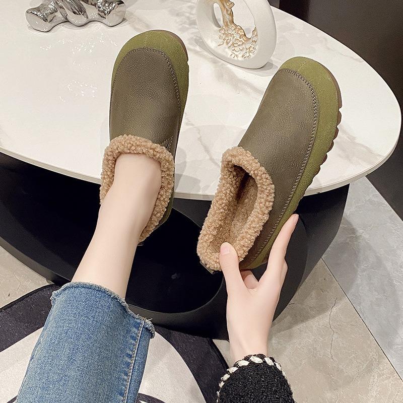 Velvet Beanie Shoes for Women's Winter New Retro Matte Splicing Soft Sole One Pedal Thermal Cotton Shoes for Women