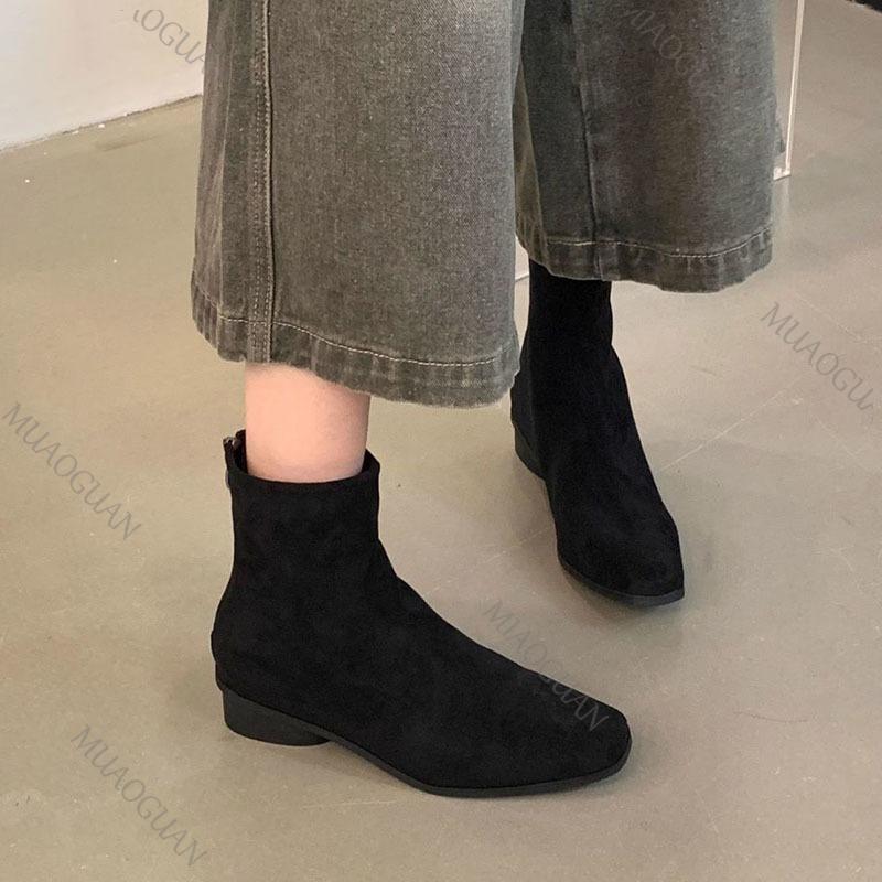 Fashion Women's Ankle Boots Elegant Solid Suede Back Zip Female Shoes Thick Low Heel Bottines Femmes Autumn Casual Short Botines Shoes