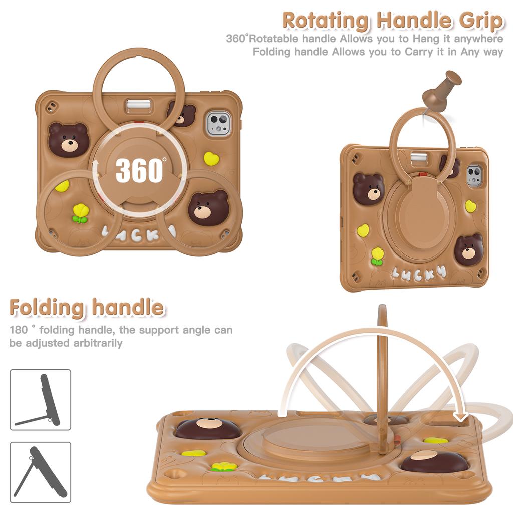 Handle Grip Case Universal for IPad Pro11 2025 M5 2024 M4 A3357 A3358 A3359 A2836 A2837 A3006 Rotating Stand Kids Cartoon Cover