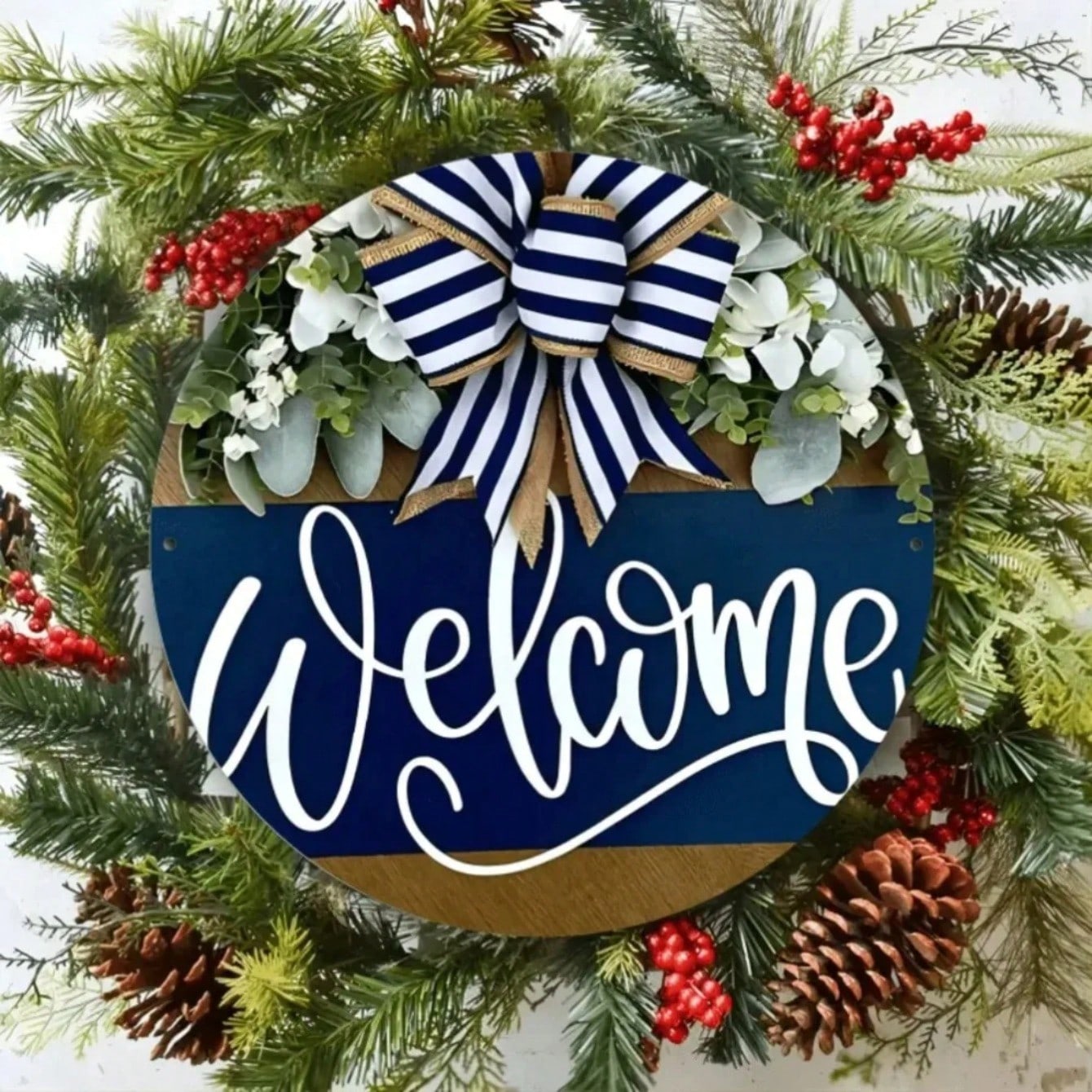 

Vintage Tin Sign Welcome Bow Wreath 2D Art Indoor Outdoor Wall Decor Unique Gift TYA16131-20x20cm різнокольоровий