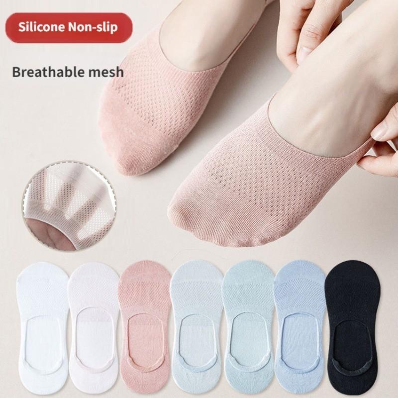 Women Invisible Cotton Boat Socks Mesh Breathable Ankle Low Cut Silicone Non-slip Socks
