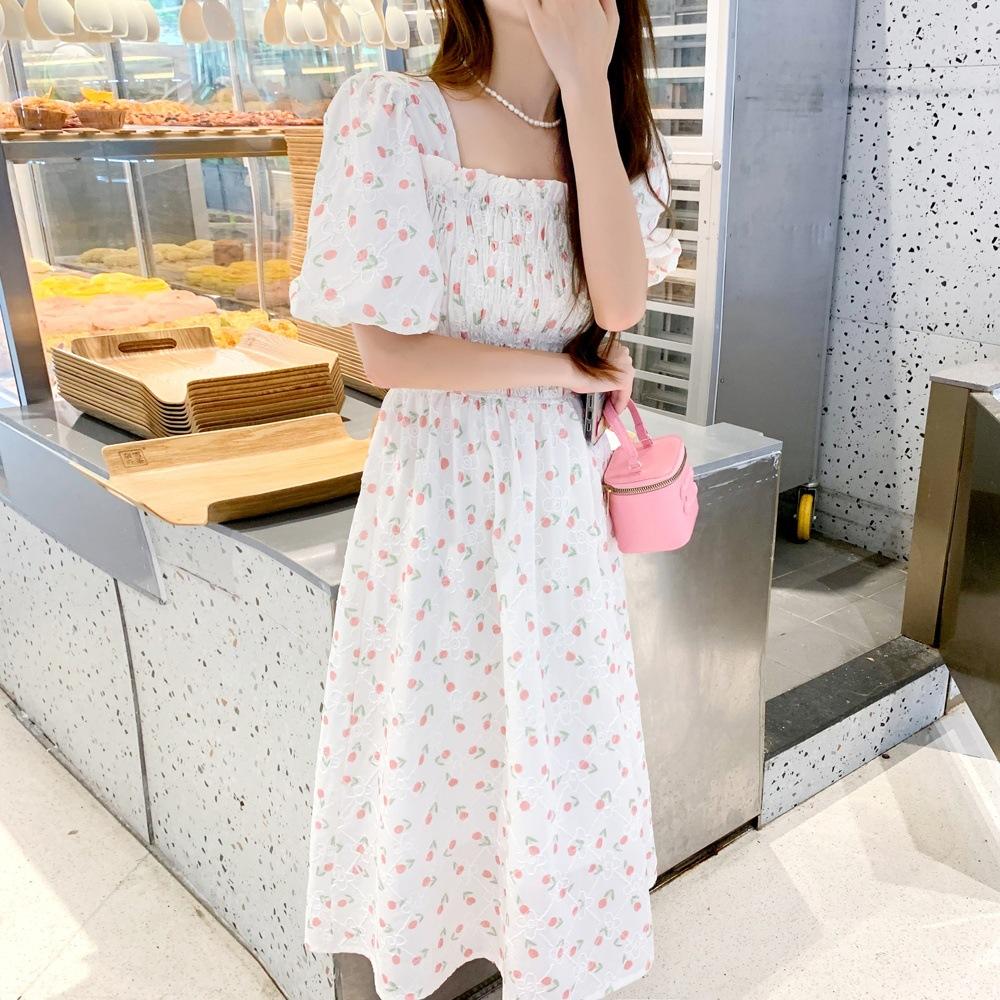 Square Collar Floral Dress Mori Girl Summer New Small Gentle Wind Thin Medium and Long Skirt New