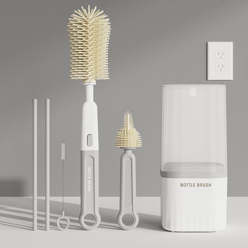 Reise-Babyflaschenbürsten-Set mit Silikon-Saugerbürste, Abtropfgestell, Strohhalm- und Fugenbürsten