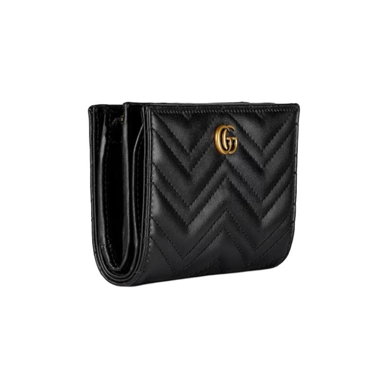 Gucci GG Marmont Letter Logo Solid Color Leather Wallet Women's Black