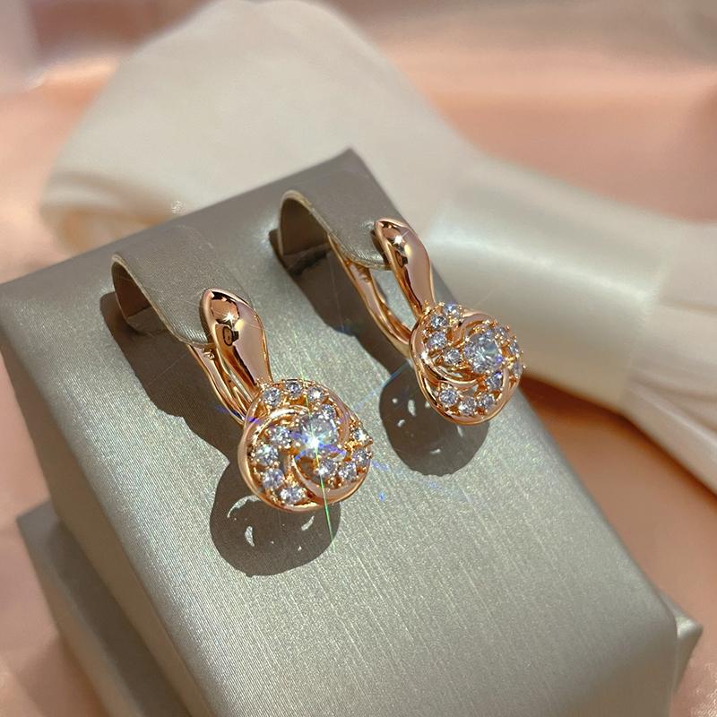 New Rose Gold Earrings Ring Sets For Women Natural Zircon Flower Earrings Trend Unusual Creative Wedding Jewelry