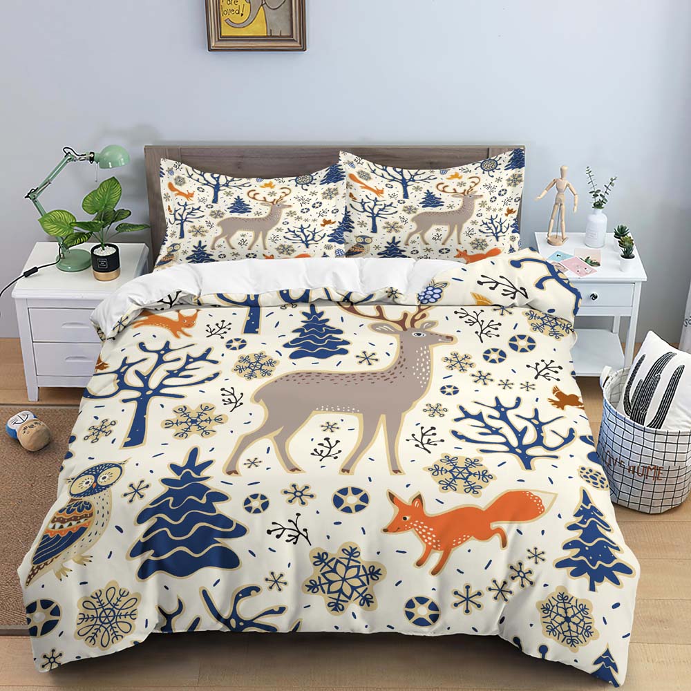 3D Christmas King Queen Duvet Cover Set Kids Cartoon Merry Christmas Red Quilt Cover 2/3pcs Polyester Beddings Set Single Double