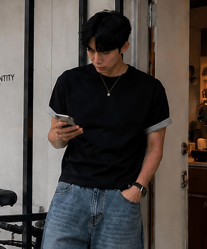 Peideu Pd Basic Roll-Up Crop Short Sleeve Tee Black