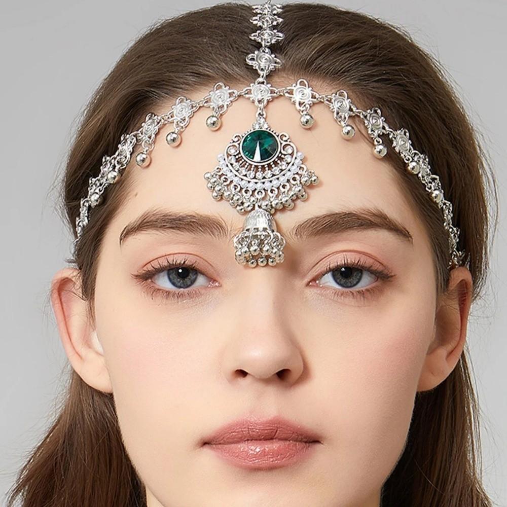 Retro Ethnic Style Headdress Multifunctional Forehead Pendant Tassel Forehead Chain Silver Color Beads Tassel Hair Accessories