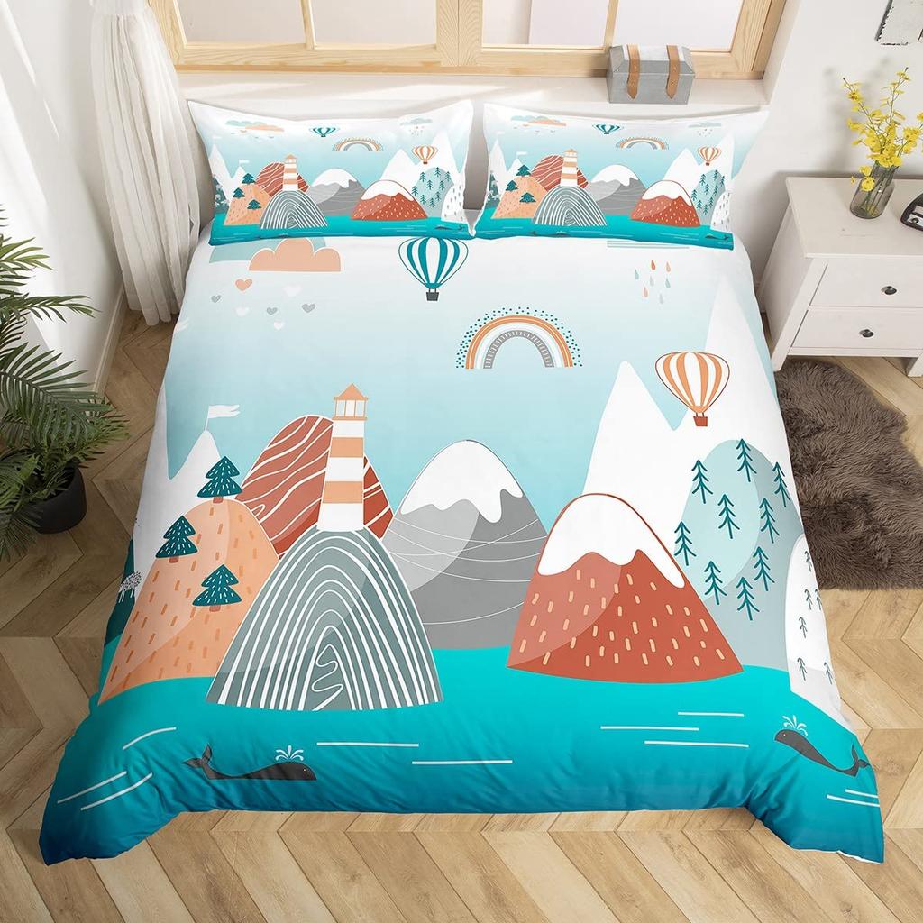 Hot Air Balloon Comforter Cover Set Vintage Bedspread Cover for Kids Landscape Quilt Cover Microfiber Polyester Bedding Set 3pcs