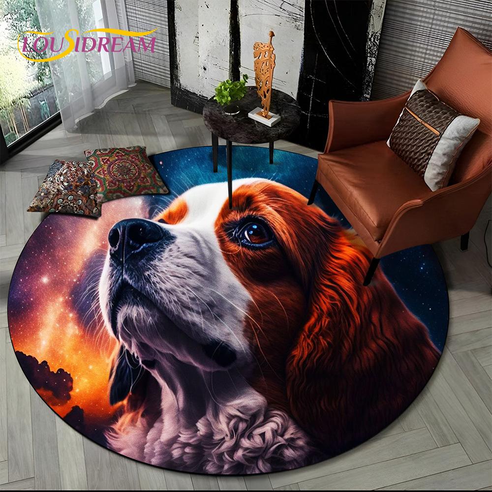 Cute Dog Samoye,Chihuahua,Koki Pomeranian Cartoon Round Carpet Rug for Living Room Bedroom Decor,kids Pet Area Rug Non-slip Mat