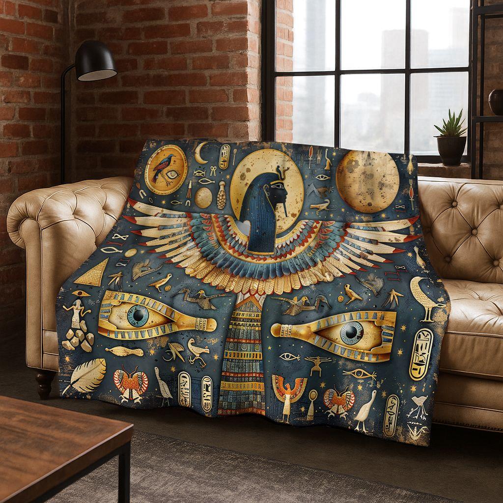 Ancient Egyptian Hieroglyphic Symbols Carved Murals Flannel Blanket,Cozy Soft Throw Blanket for Home Bedroom Bed Sofa Cover Gift
