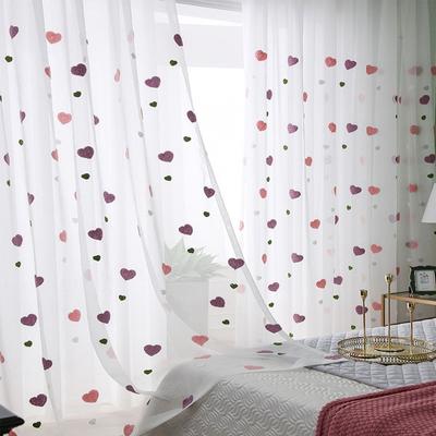 Cortina de tule transparente bordada com coração estilo coreano para sala de estar, quarto, linda cortina de voile branca doce e transparente para decoração de casa