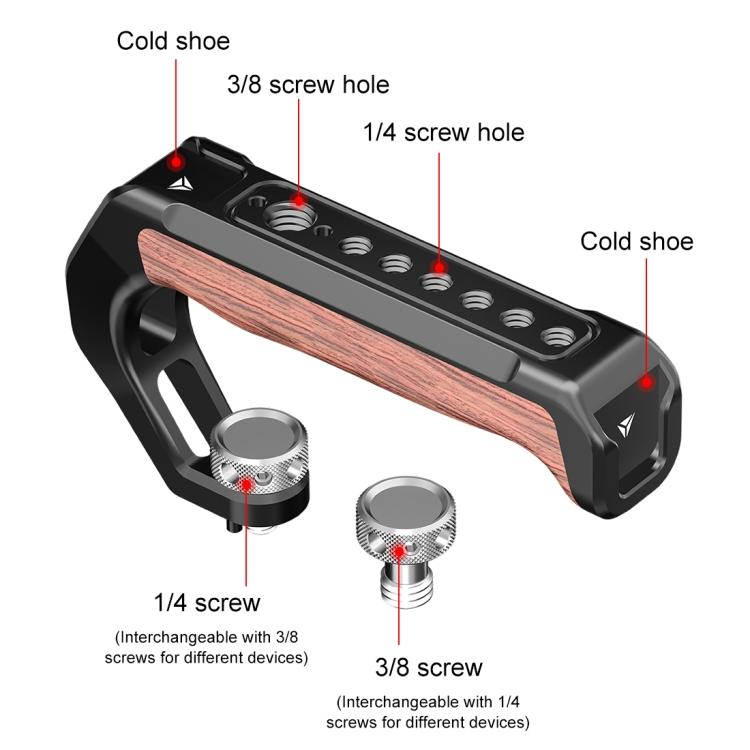 PULUZ Arri Metal Wooden Top Handle with Cold Shoe Mount for Mirrorless Camera Cage Stabilizer (Black)