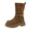 Brown Retro British Style Thick Heel Thick-soled Martin Boots Women's 2025 New Spring and Autumn Thin and Heightened Short Boots