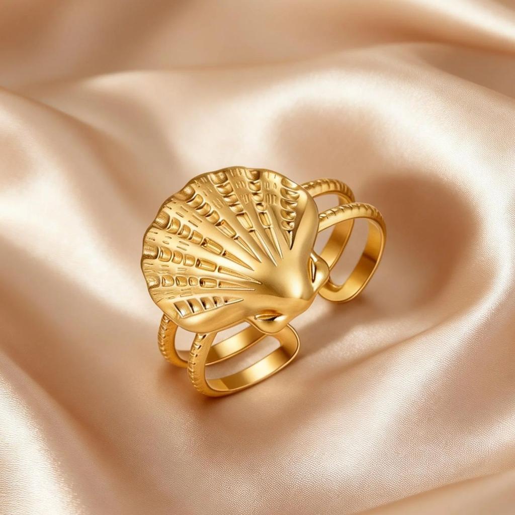 Vintage Fashion Stainless Steel Shell Rings for Women Gold Plated Ocean Scallop Open Rings Summer Beach Aesthetic Jewelry