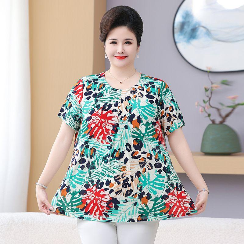 Summer Women's Print Blouse Loose Short Sleeve T-shirt Round Neck Plus Size Blouse 3XL-8XL
