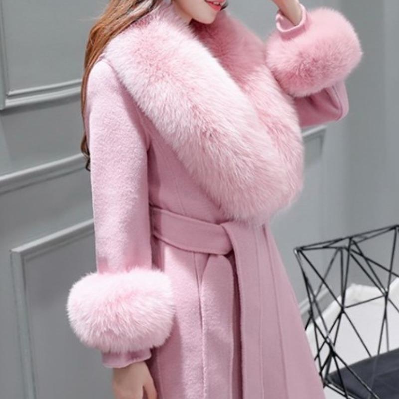 Vlněný kabát zimní kabát ženy Korejská verze samokultivace bundy s velkým kožešinovým límcem Wool-Coat Jacket Parka