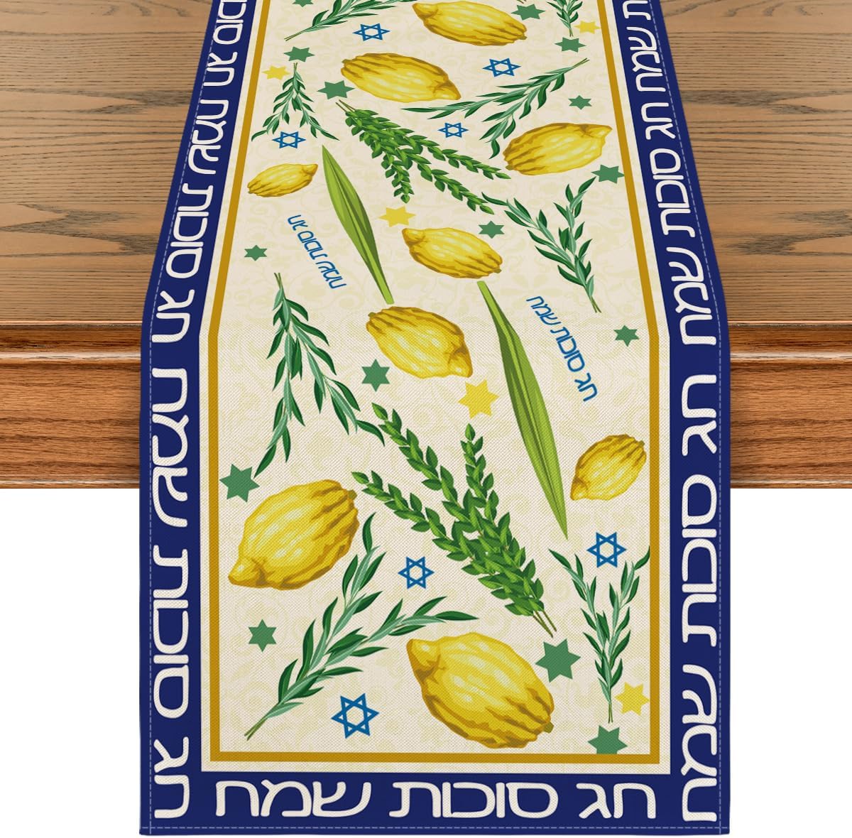 Soekkot Tafelkleed Linnen Tafelkleed Joodse Feestdecoratie Aravah Etrog Lulav Soeka Keuken Eettafelkleed Feestdecoratie 150x33cm blue
