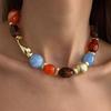 SHIXIN New Bohemian Colored Resin Beaded Beaded Chokers Necklaces for Women Vintage Elegant Adjustable Clavicle Chain Jewelry
